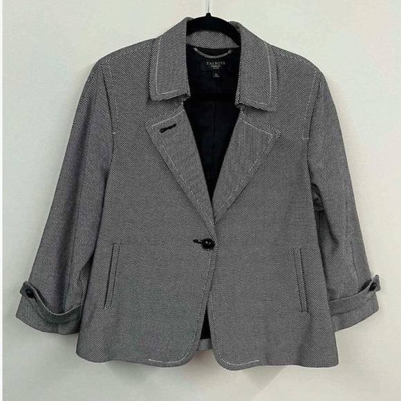 Talbots Women's Black and White Houndstooth Blazer - Picture 3 of 5